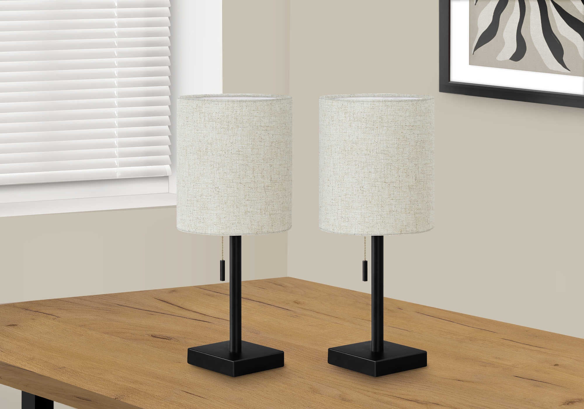 ÉCLAIRAGE - LAMPE DE TABLE 2PCS/17" H MÉTAL NOIR/BEIGE/USB