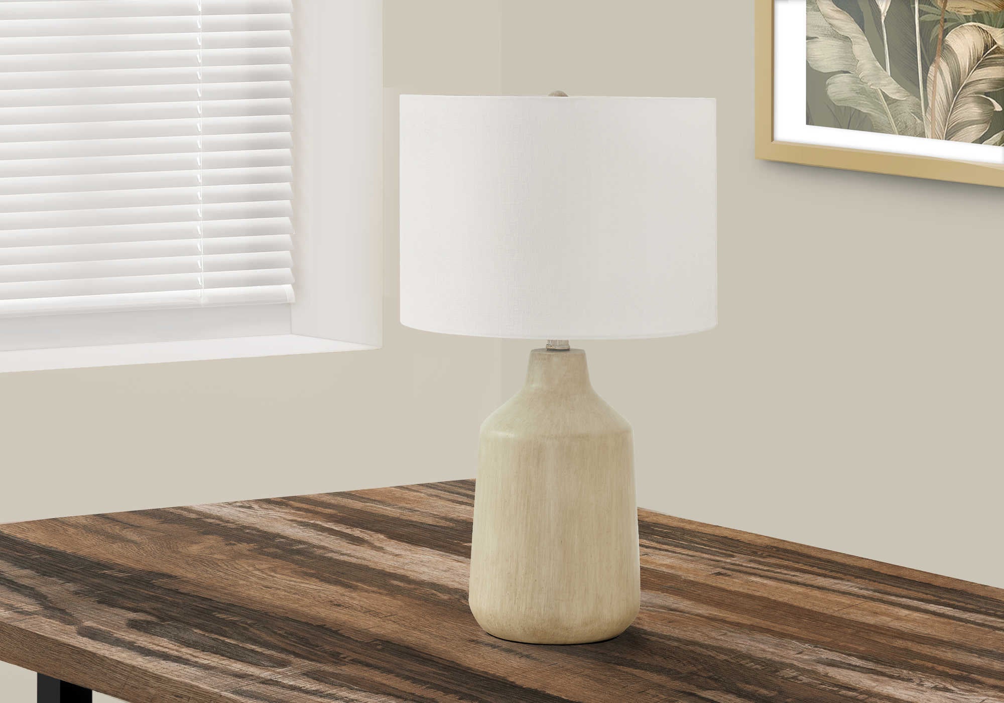 ÉCLAIRAGE - LAMPE DE TABLE 24"H BÉTON BEIGE / ABAT-JOUR IVOIRE