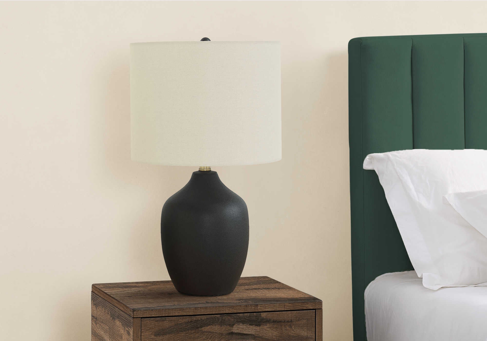 ÉCLAIRAGE - LAMPE DE TABLE 22"H CÉRAMIQUE NOIRE / ABAT-JOUR IVOIRE