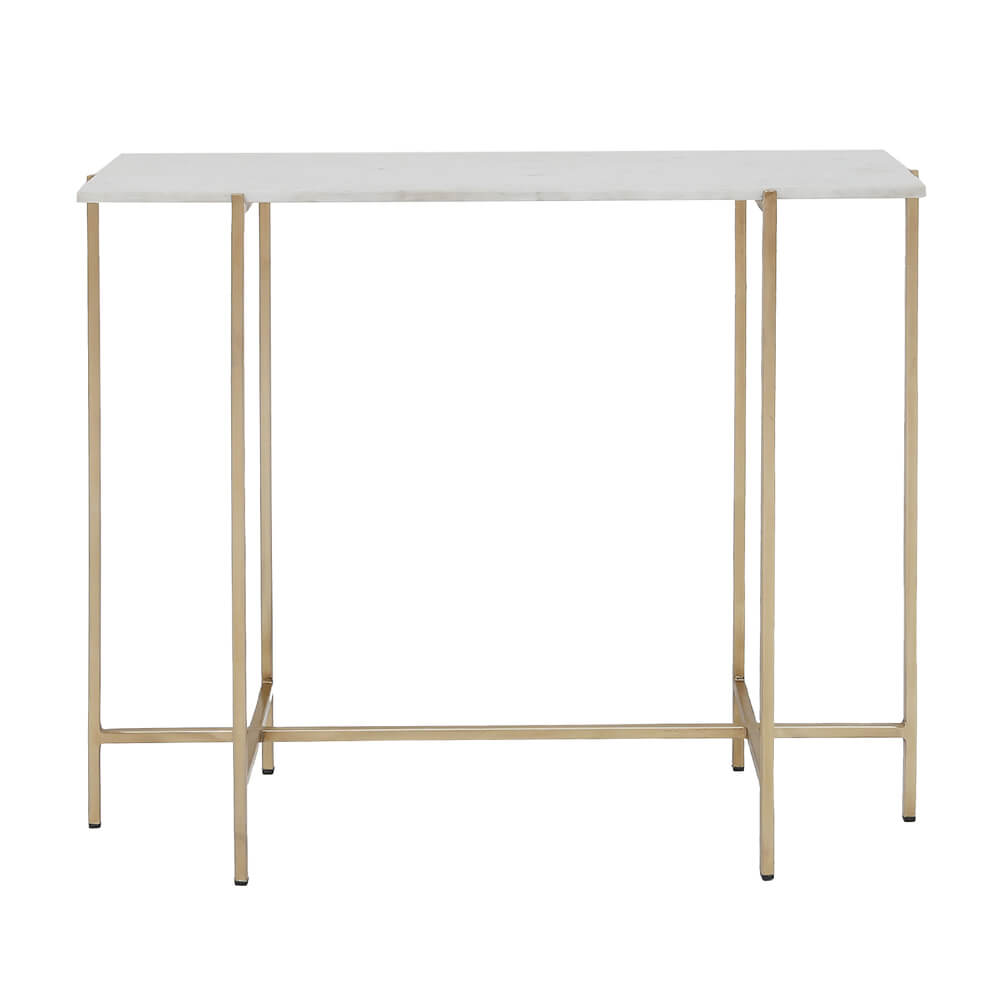 Table console avec dessus en marbre blanc Ida : cadre doré