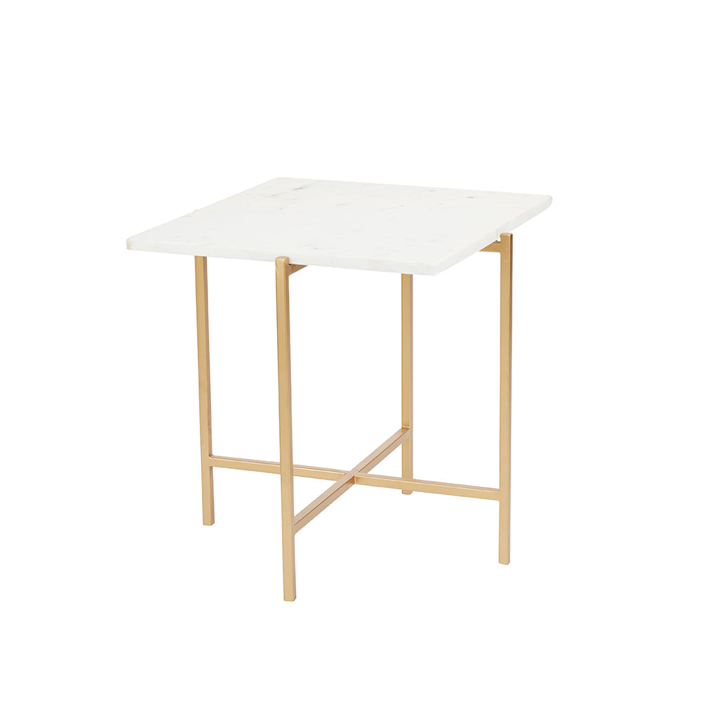 Table de bout avec dessus en marbre blanc Ida : cadre doré
