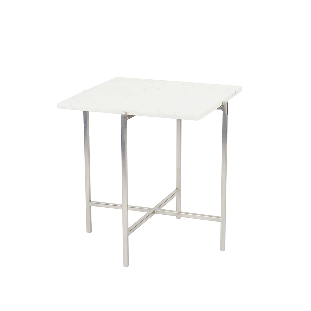 Table de bout avec dessus en marbre blanc Ida : cadre argenté