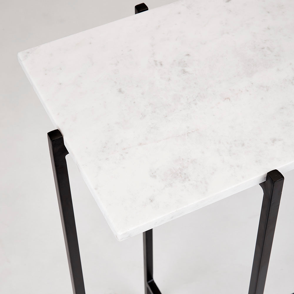 Table console Ida avec dessus en marbre blanc : cadre noir