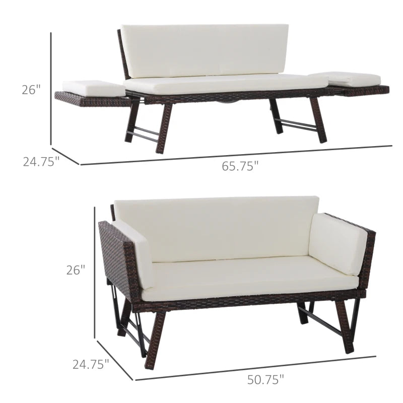 Canapé-lit convertible en rotin, chaise longue, causeuse en osier, fauteuil double avec coussin, meubles de patio toutes saisons, marron