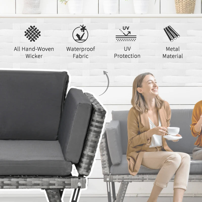 Causeuse convertible en osier, chaise longue de patio grise