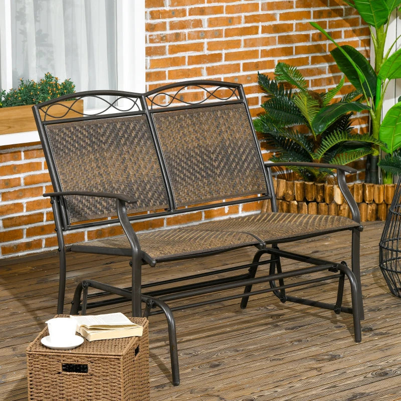 Causeuse d'extérieur, chaise coulissante en rotin avec cadre en acier, marron mélangé