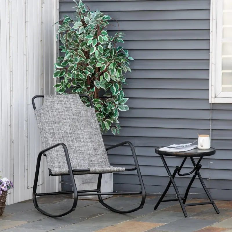 Chaise à bascule de jardin, chaise à bascule Texteline d'intérieur et d'extérieur pour patio, balcon, porche, gris