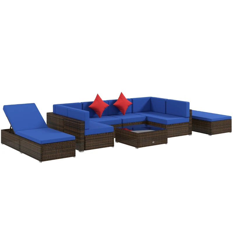 Ensemble de meubles de terrasse en osier 9 pièces avec coussin, bleu marine