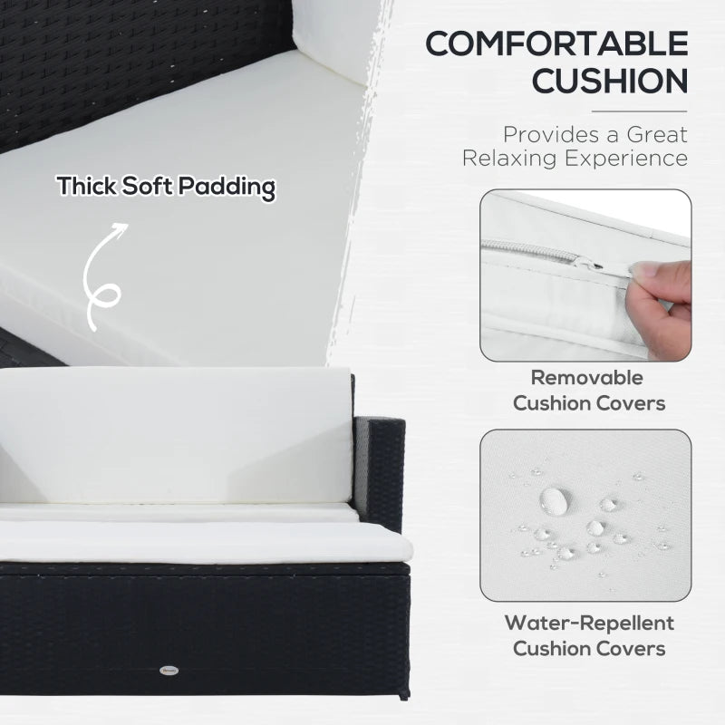 Ensemble de meubles de patio 2 pièces en osier avec repose-pieds double, ensemble de conversation d'extérieur en rotin PE avec causeuse et repose-pieds à deux places, blanc crème