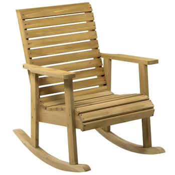Chaise à bascule d'extérieur en bois, chaise à bascule traditionnelle pour patio, structure à lattes, bascule de porche avec accoudoirs pour l'extérieur et l'intérieur, marron clair