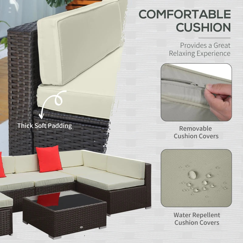 Ensemble de canapés de patio sectionnels en osier d'extérieur, 7 pièces
