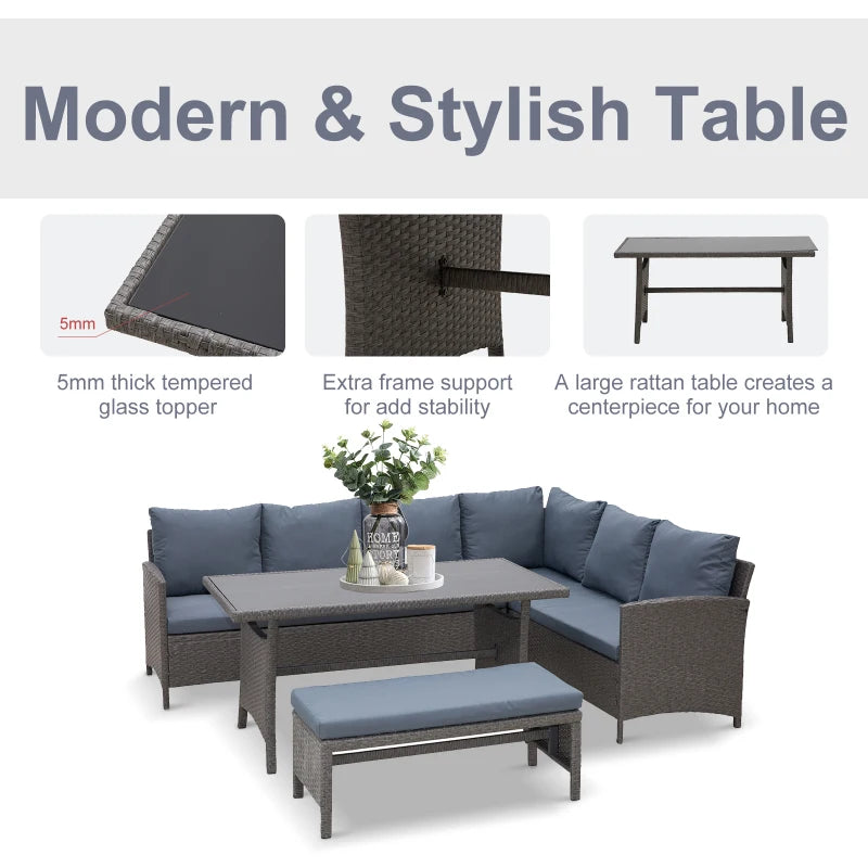 4 pièces Patio extérieur rotin Table à manger en osier banc meubles de Patio canapé
