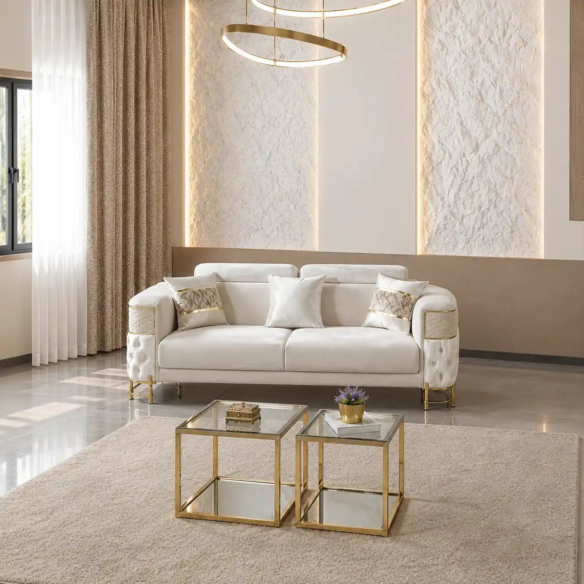 Causeuse Confort 2 Places Nepal en Tissu Beige Luxe