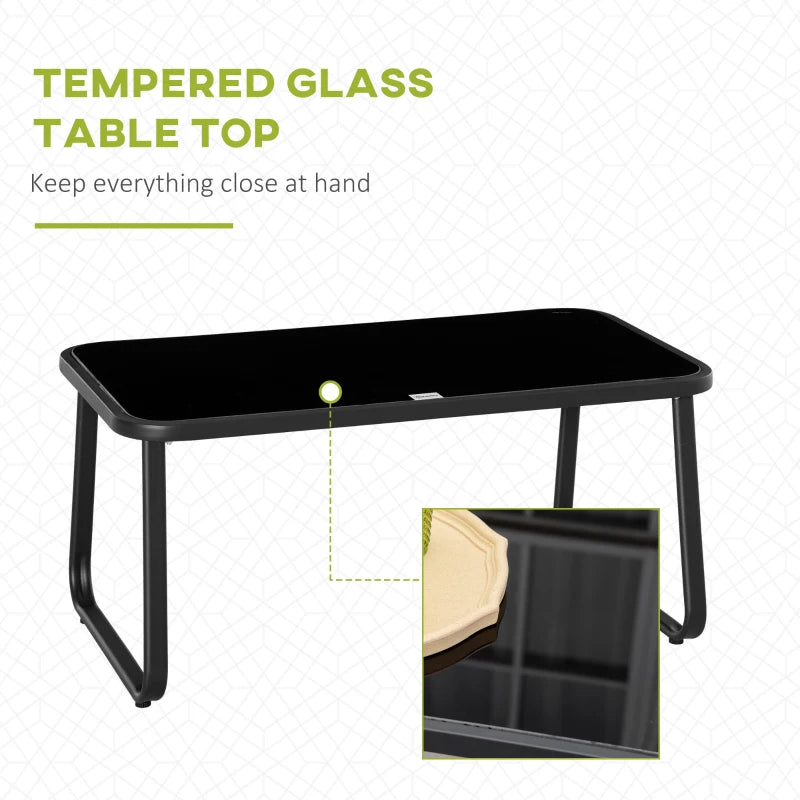 Ensemble de meubles de patio 4 pièces avec siège Texteline, ensemble de conversation en plein air avec causeuse, table basse centrale pour terrasse de jardin, noir