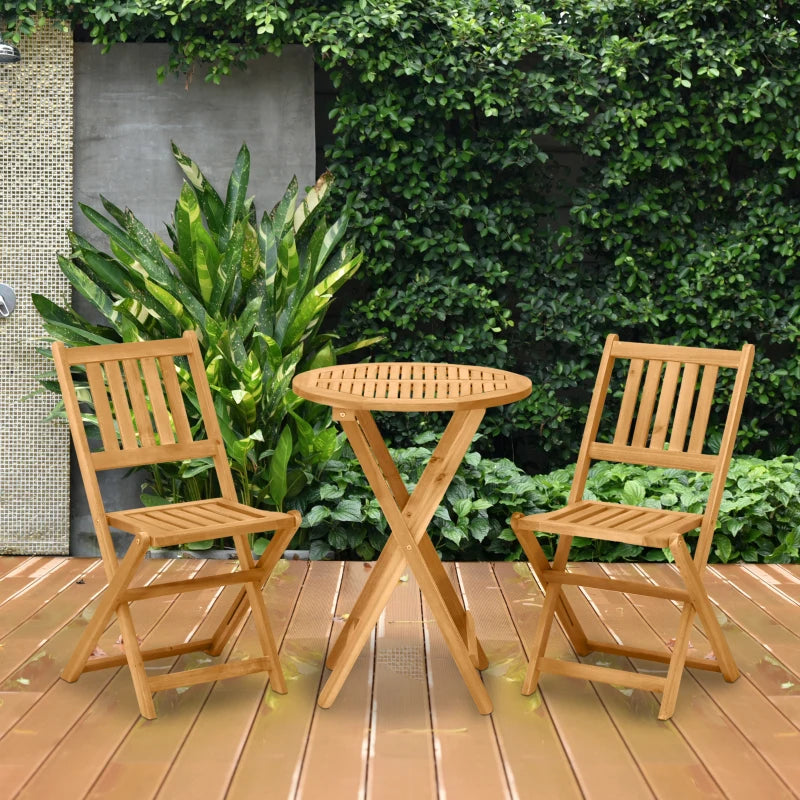 Ensemble de bistro de patio pliant 3 pièces, ensemble de table à manger et 2 chaises en bois d'acacia