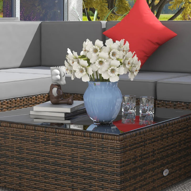 Ensemble de meubles de terrasse en osier 9 pièces avec coussin, gris clair