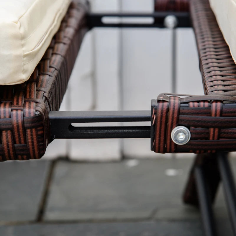 Canapé-lit convertible en rotin, chaise longue, causeuse en osier, fauteuil double avec coussin, meubles de patio toutes saisons, marron