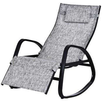 Chaise longue à bascule pour patio, siège inclinable d'extérieur à bascule réglable en textilène zéro gravité avec oreiller, repose-pieds