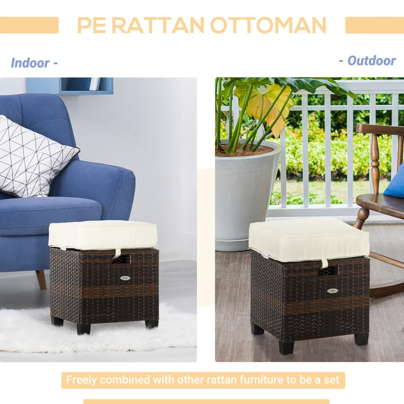 Ensemble de 2 ottomans de patio en osier, deux repose-pieds carrés en rotin PE avec coussin amovible, meubles librement combinés avec poignée pour arrière-cour, jardin, bord de piscine