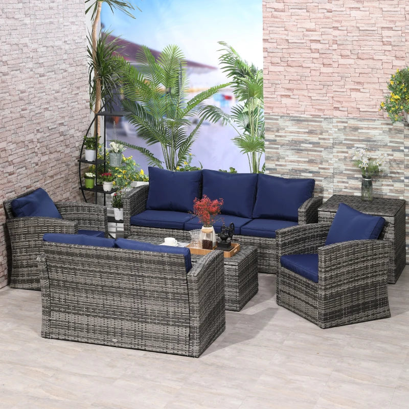 Ensemble de canapé d'extérieur en osier et rotin, 6 pièces, ensemble de meubles de conversation de Patio sectionnel avec Table de rangement et coussin