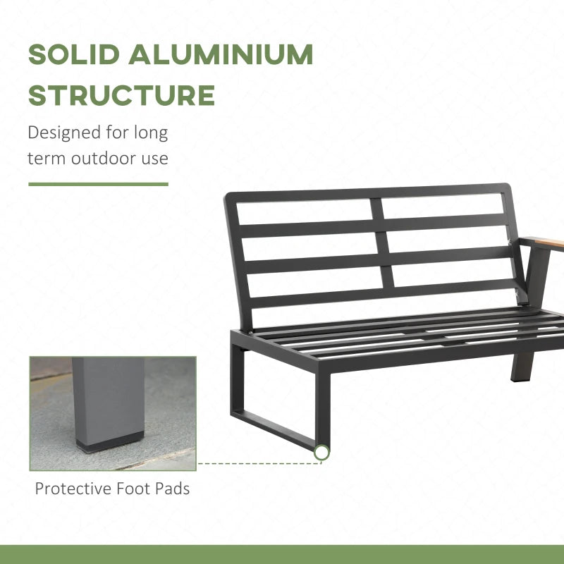 Ensemble de meubles de patio en forme de L, 6 pièces pour 7 personnes, ensemble de conversation en aluminium, ensemble de canapé d'angle sectionnel avec siège élargi