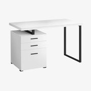 Bureau d'Ordinateur Blanc 48 Pouces avec 3 Tiroirs Réversibles