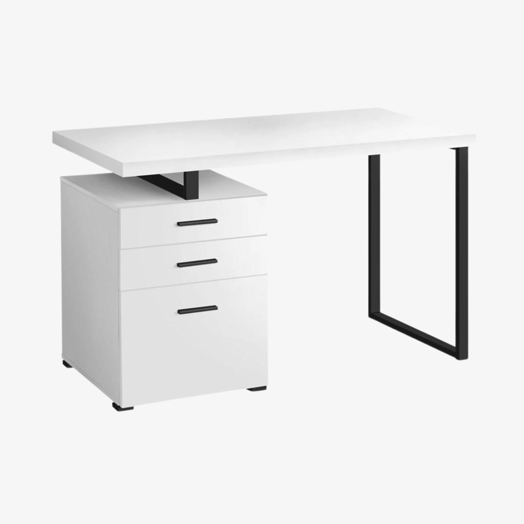BUREAU D'ORDINATEUR - 48"L / BLANC / METAL NOIR / FACE G/D 