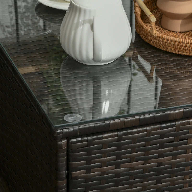 Ensemble de meubles de patio 3 pièces avec coussins, ensemble de canapé d'angle de conversation en osier et rotin PE avec table en verre et pied réglable pour jardin, pelouse, bleu