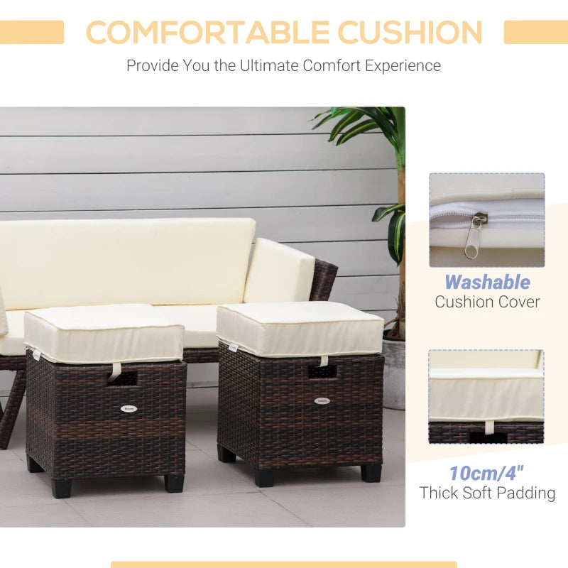 Ensemble de 2 ottomans de patio en osier, deux repose-pieds carrés en rotin PE avec coussin amovible, meubles librement combinés avec poignée pour arrière-cour, jardin, bord de piscine