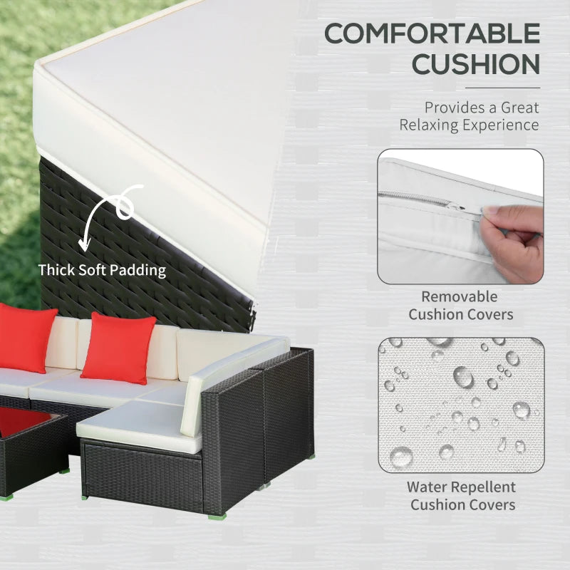 Ensemble de canapés de patio sectionnels en osier d'extérieur, 7 pièces