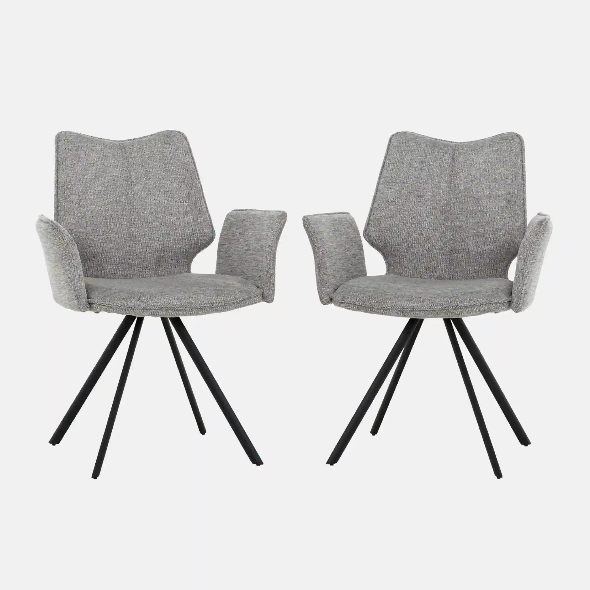 Primo Ensemble de 2 Chaises Salle à Manger avec Accoudoirs - Tissu Gris