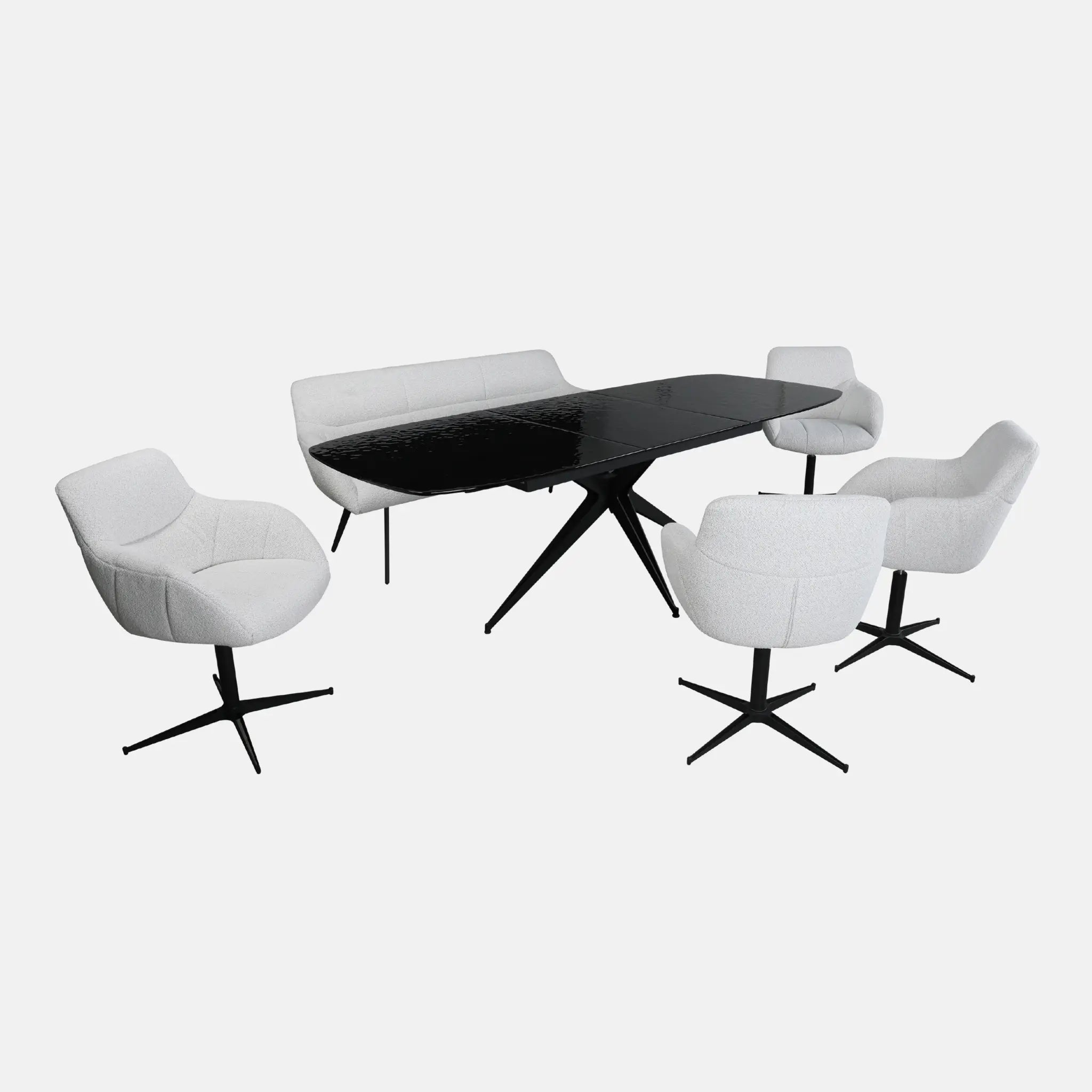 Primo Ensemble Salle à Manger Extensible avec Banc et 4 Chaises (70" à 94") - Gris