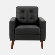 Fauteuil d'Appoint Similicuir Noir avec Pieds en Bois Noyer