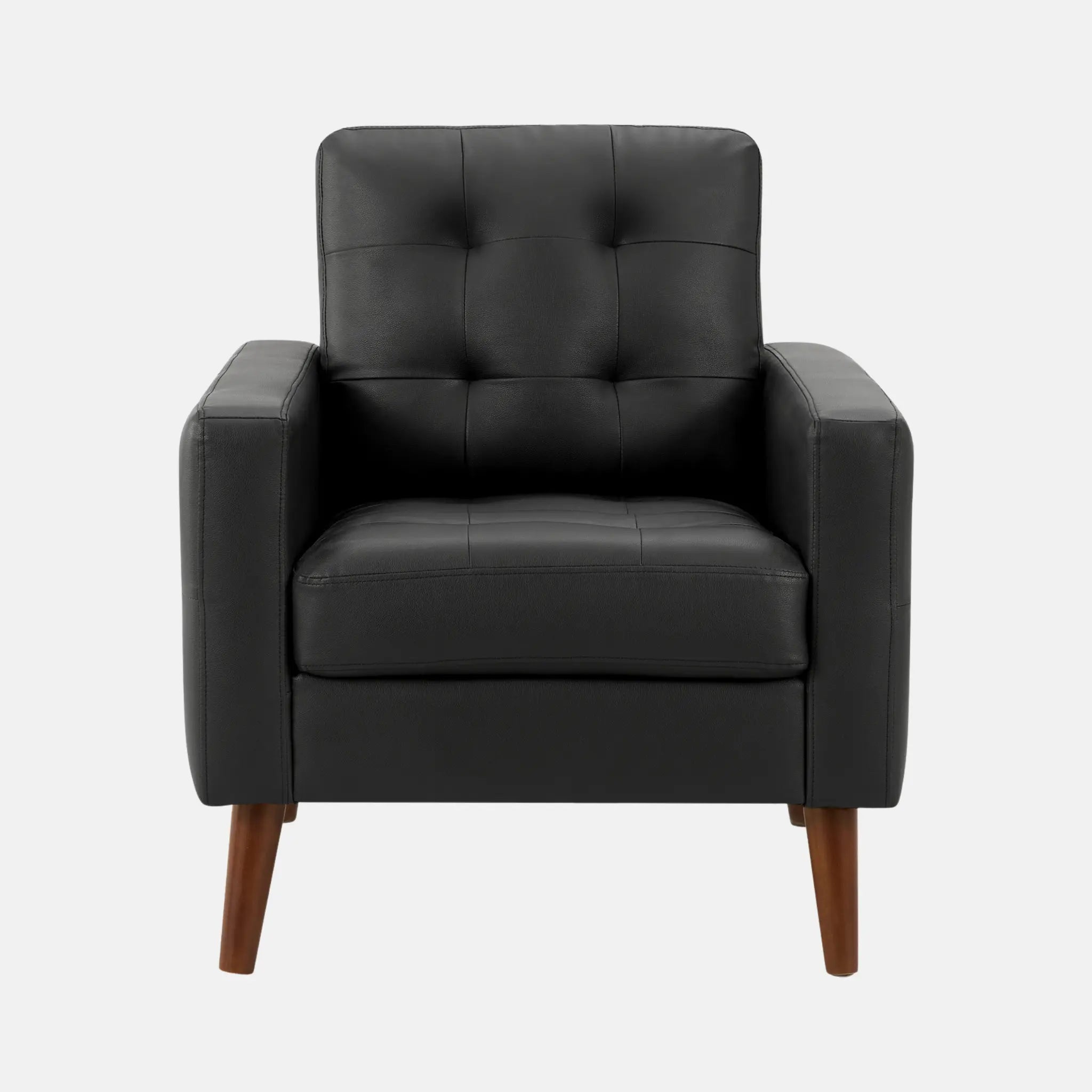 Fauteuil d'Appoint Similicuir Noir avec Pieds en Bois Noyer