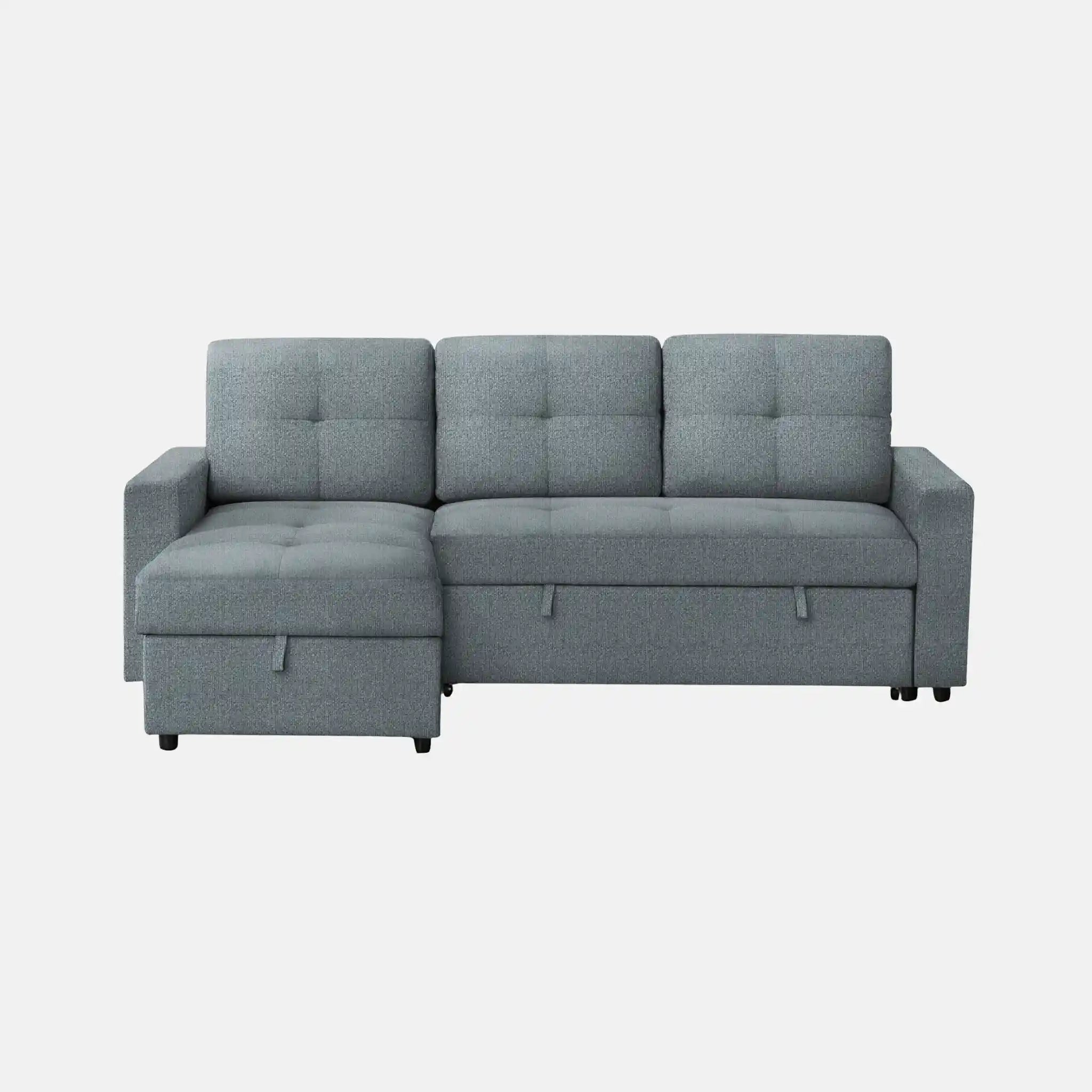 Divan Lit Sectionnel Bleu Clair 3 Places avec Méridienne et Rangement