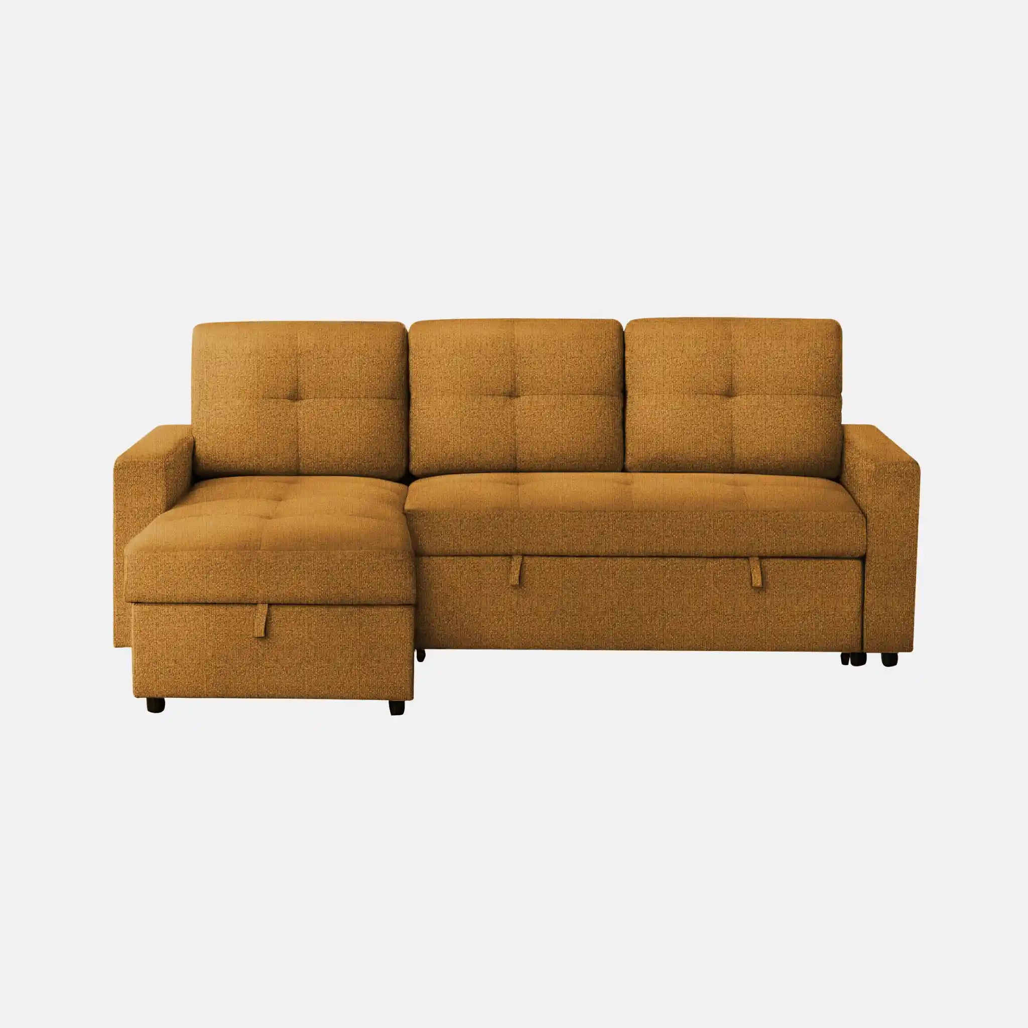 Divan Lit Sectionnel Orange 3 Places avec Méridienne et Rangement