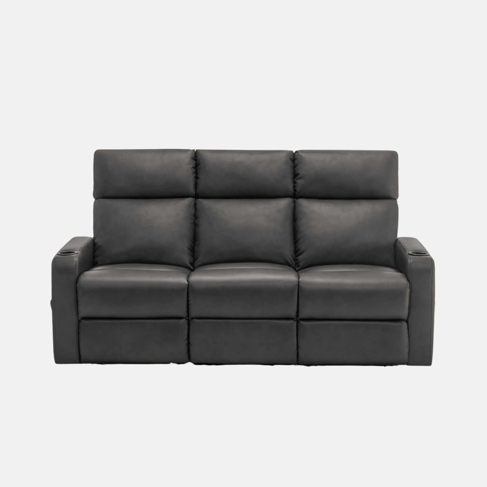Canapé Relax Manuel Simili Cuir Gris avec Porte-Gobelets