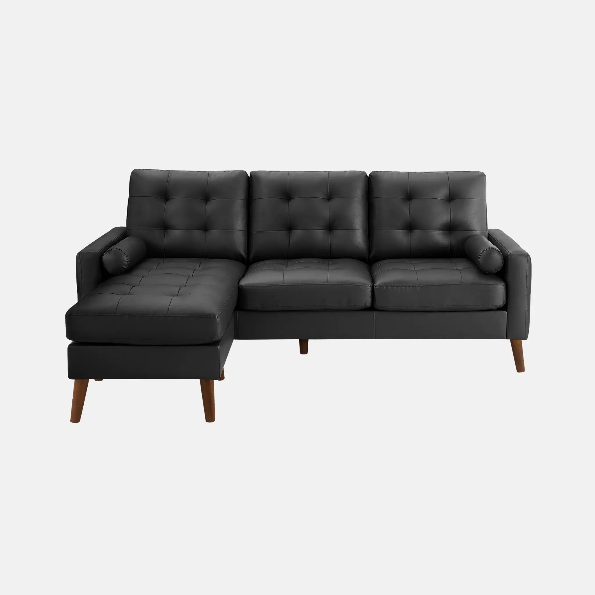 Monarch Canapé avec Chaise Longue 3 Places Réversible en Similicuir Noir 85"