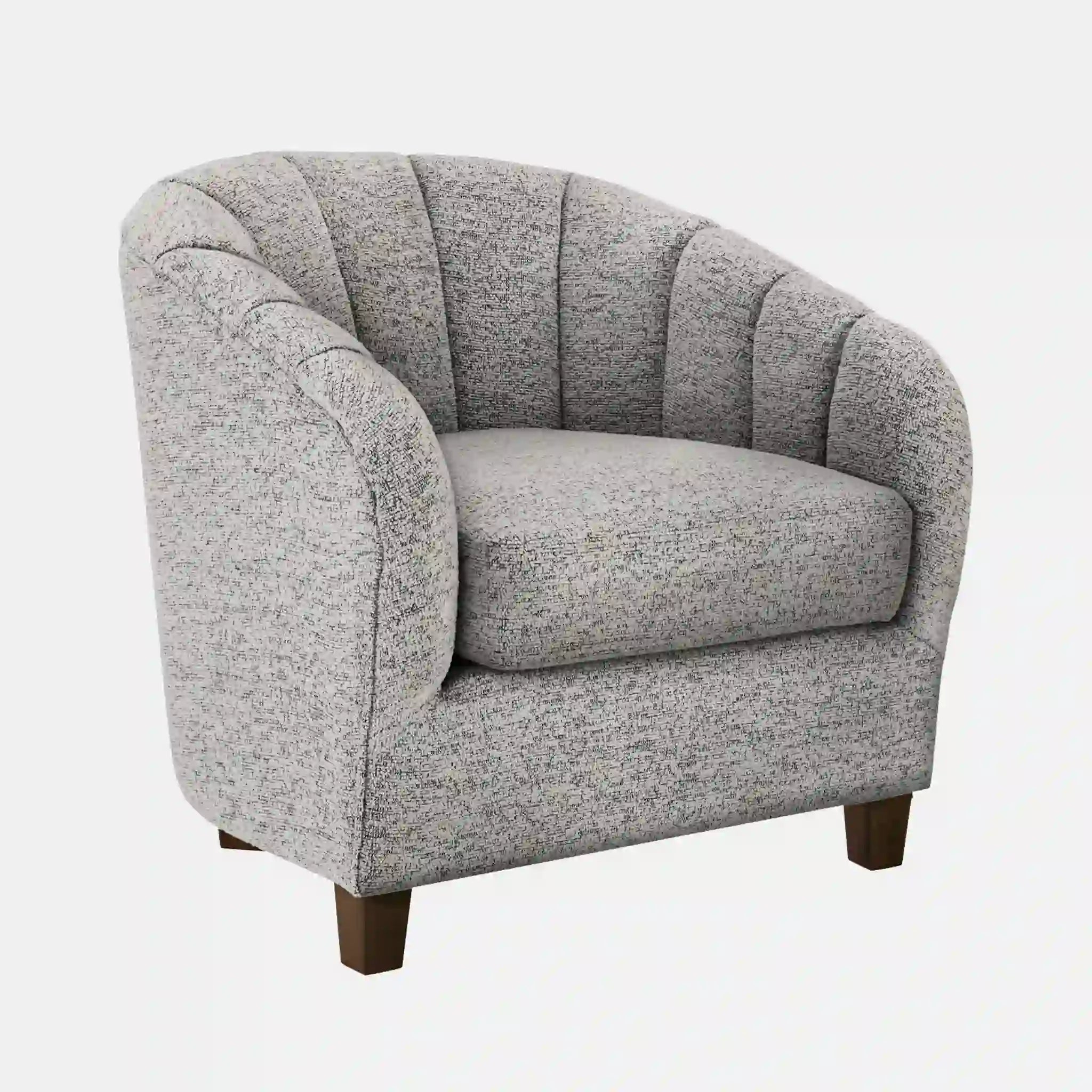 Fauteuil d'Appoint Tonneau Argent en Tissu avec Pieds Noyer