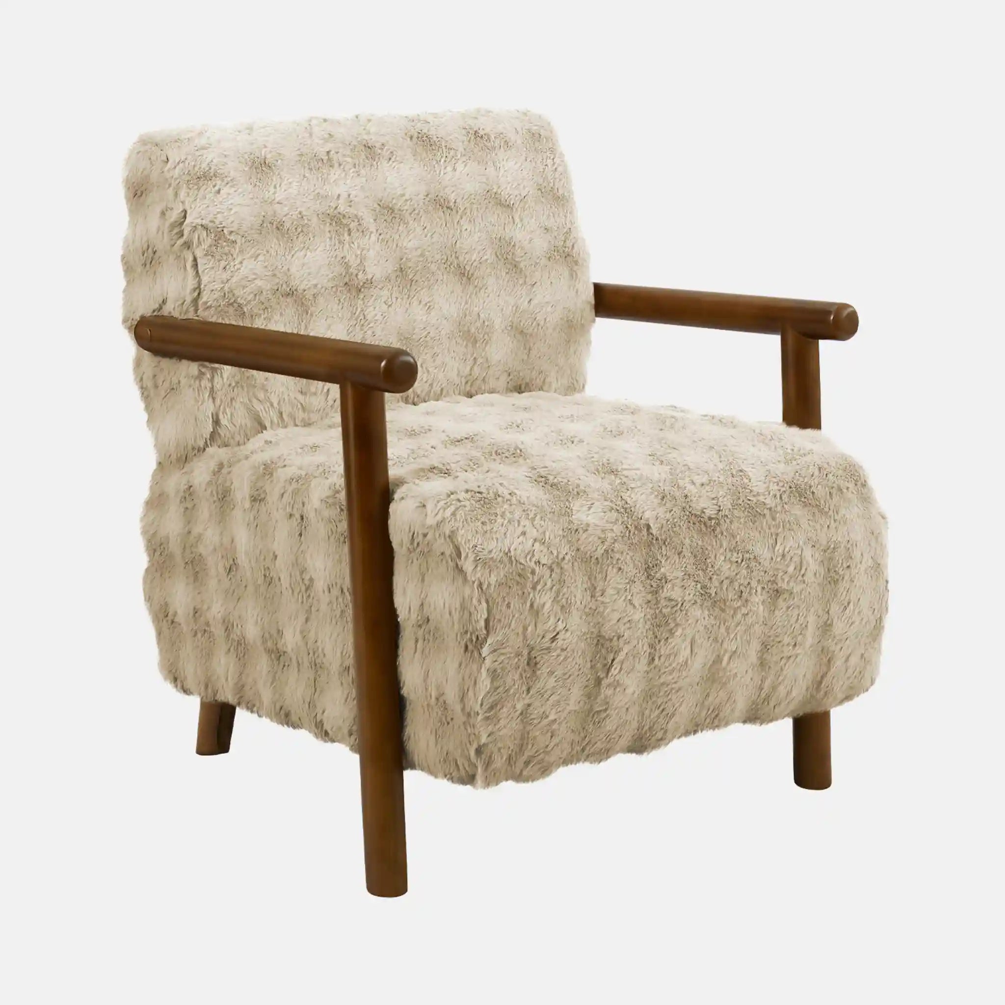 Fauteuil d'Appoint Fausse Fourrure Brun Clair Bois Noyer
