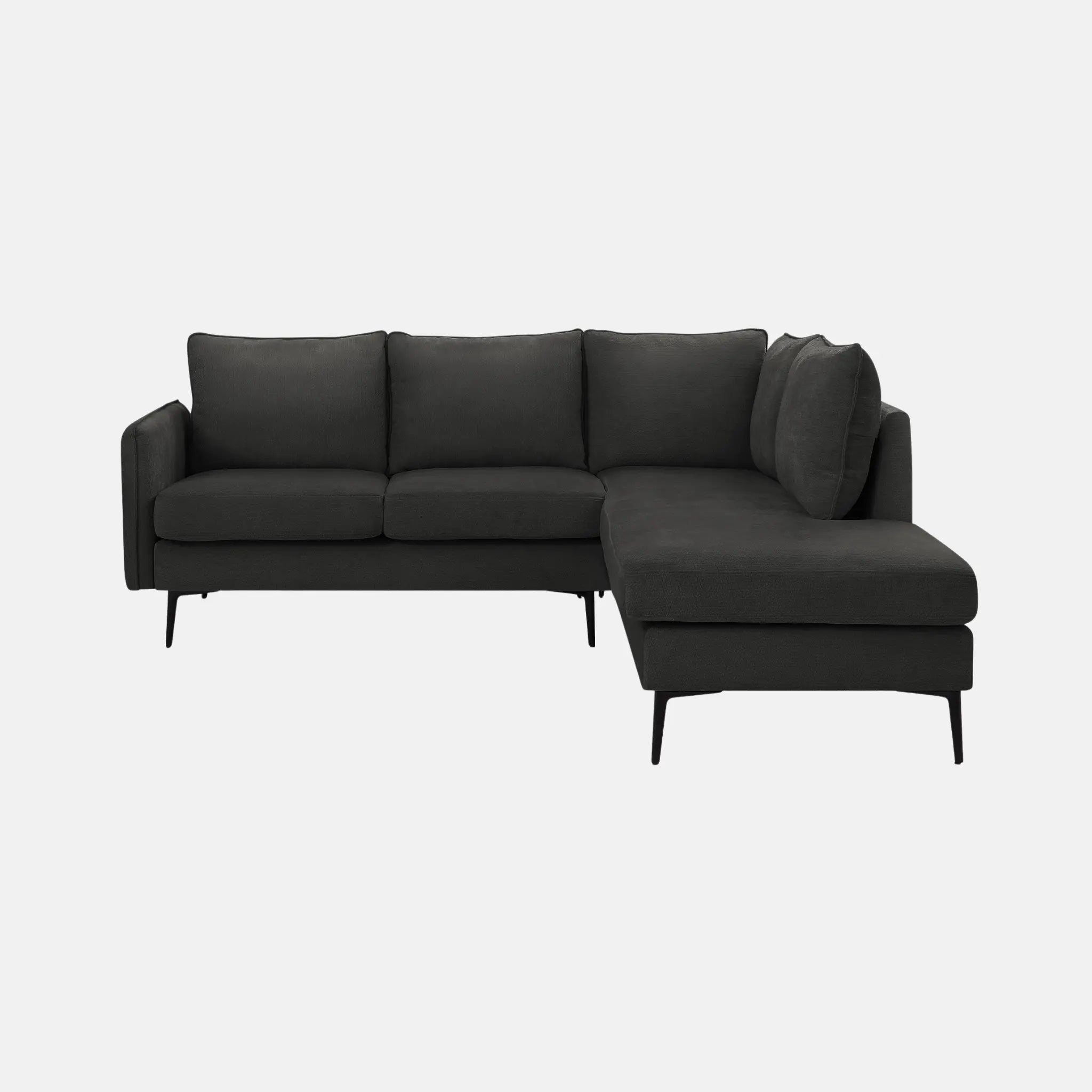 Canapé Sectionnel 3 Places en L Tissu Noir 85" Monarch | Bras Gauche