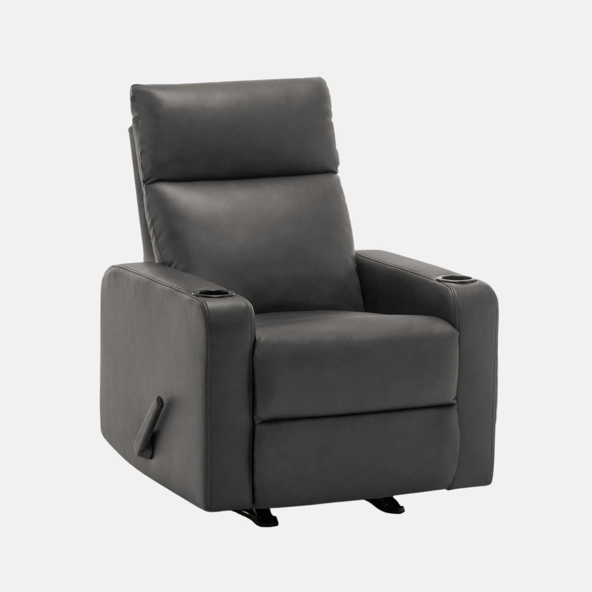 Fauteuil Inclinable Manuel Similicuir Gris Berçant avec Porte-Gobelets