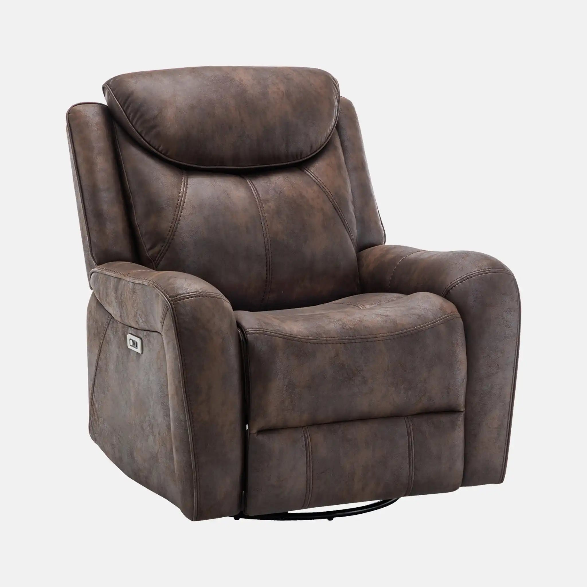 Fauteuil Inclinable Motorisé Similicuir Brun Pivotant et Berçant avec USB