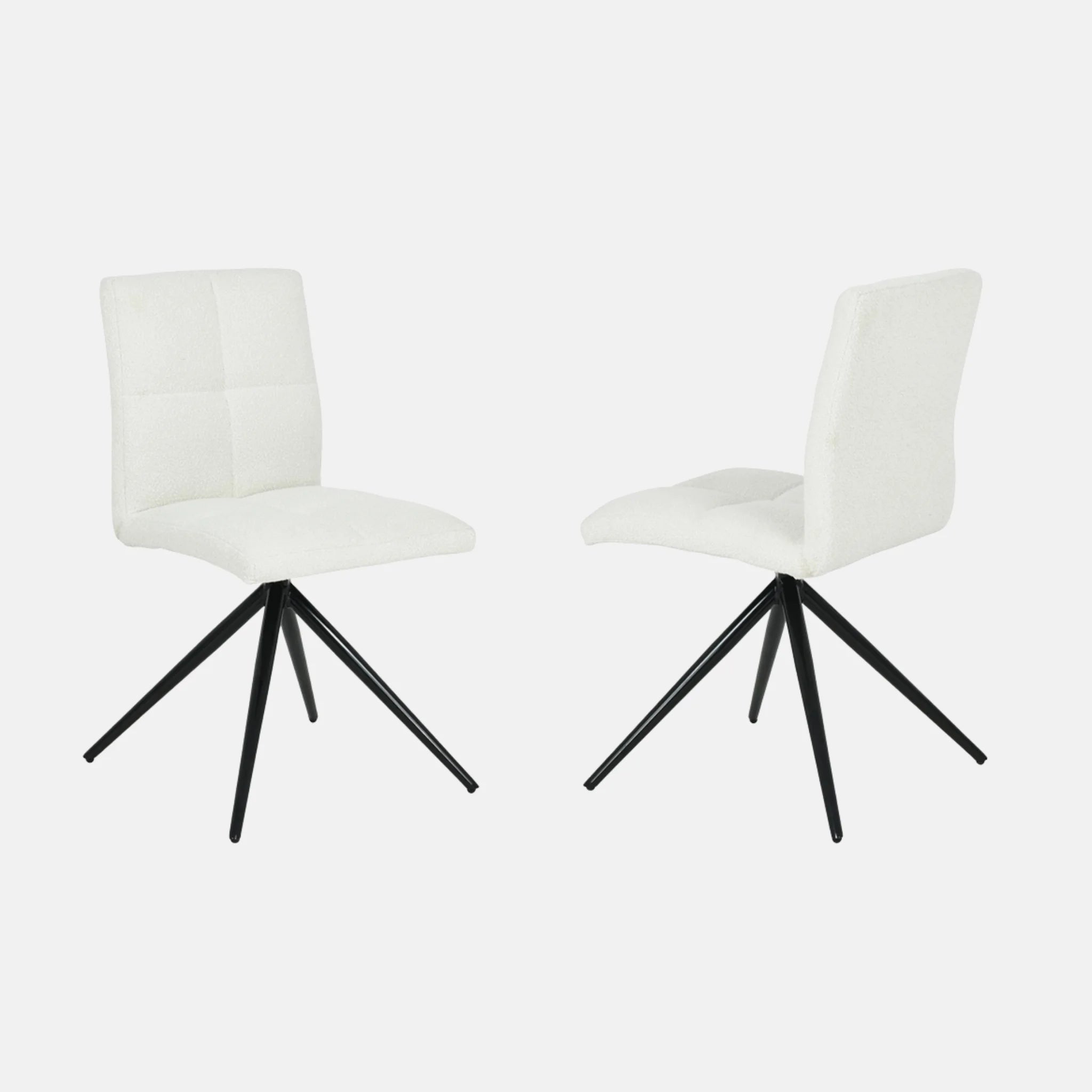 Chaises Ethal en tissu texturé blanc | Dossier capitonné et pattes noires