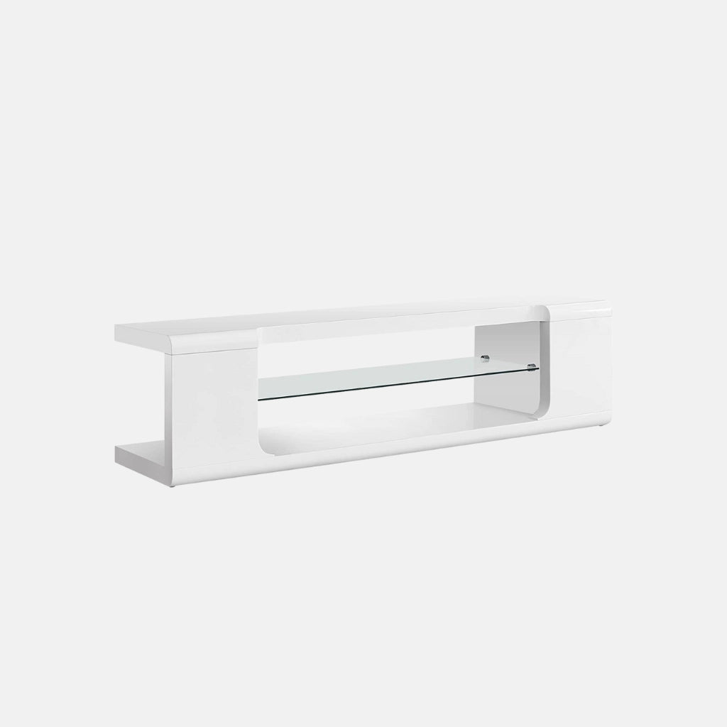 MEUBLE TV - 60"L / BLANC LUSTRE AVEC VERRE TREMPE