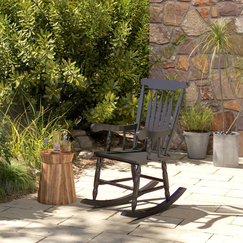 Chaises à bascule d'extérieur avec dossier haut, résistantes au jaunissement et aux UV, chaise à bascule en bois pour porche, jardin, balcon, noir