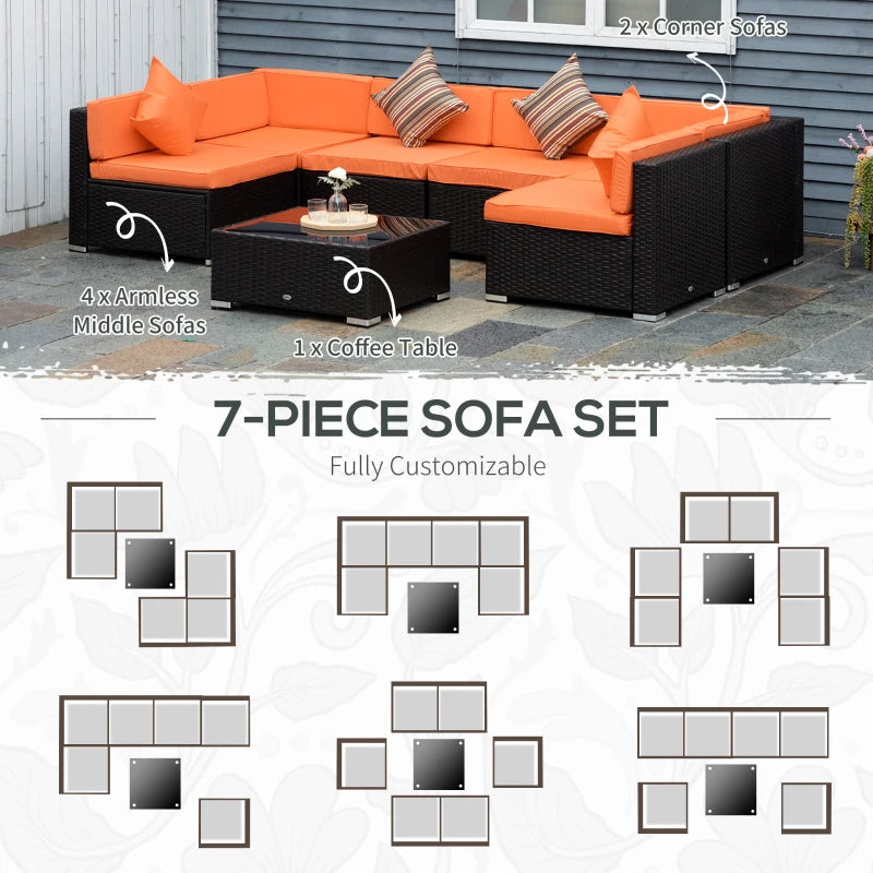 Ensemble de canapés de patio sectionnels en osier d'extérieur, 7 pièces