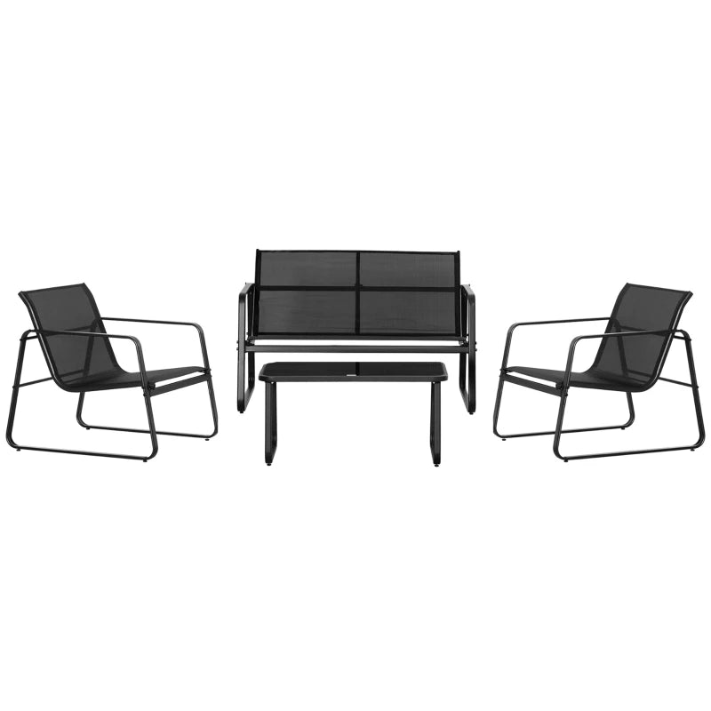 Ensemble de meubles de patio 4 pièces avec siège Texteline, ensemble de conversation en plein air avec causeuse, table basse centrale pour terrasse de jardin, noir