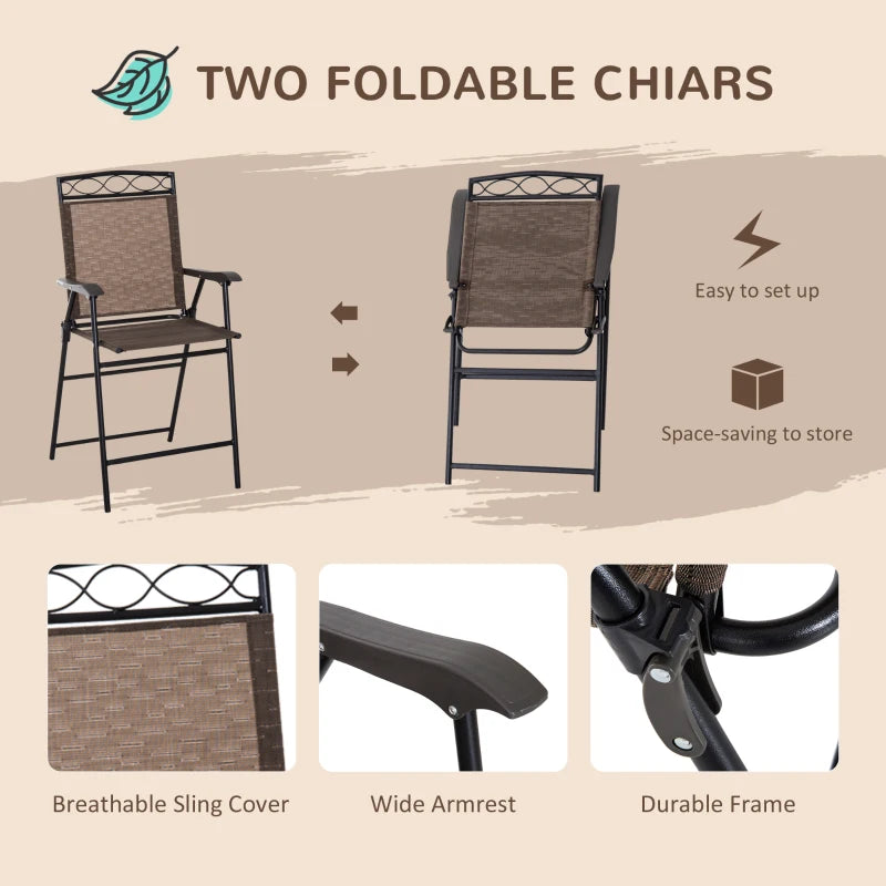 Ensemble de bar de patio 4 pièces, mobilier d'extérieur pliable avec parasol pour bord de piscine, arrière-cour et jardin, marron