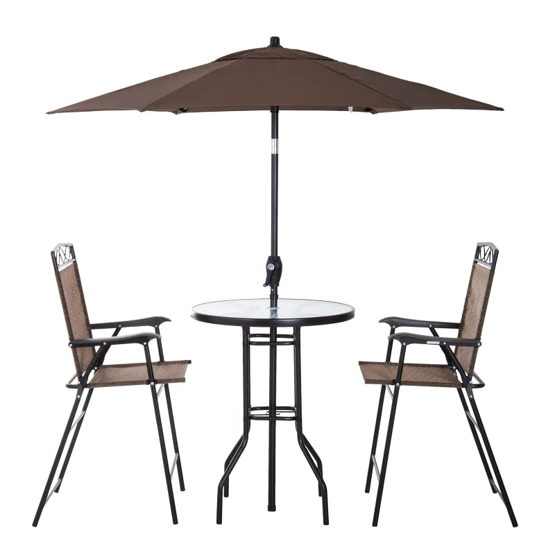 Ensemble de bar de patio 4 pièces, mobilier d'extérieur pliable avec parasol pour bord de piscine, arrière-cour et jardin, marron